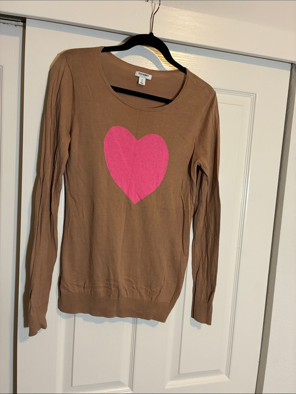 Old Navy Brown Crewneck Sweater with Pink Heart